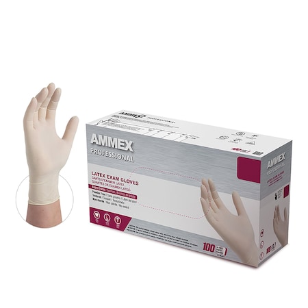 Ammex AMMEX PRO, Disposable Gloves, 4 mil Palm, Latex, Powder-Free, S, 1000 PK, Ivory GPPFT42100